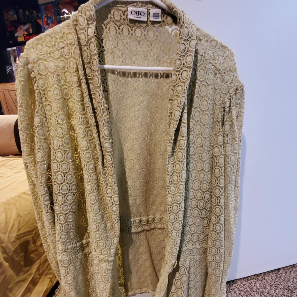 Cato 26/28 lime crochet blazer peplum